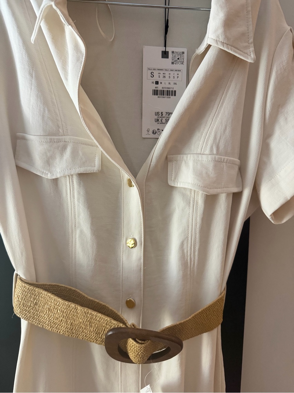 Zara Cream Button-Front Maxi Shirt Dress with Belt - Picture 4 of 4